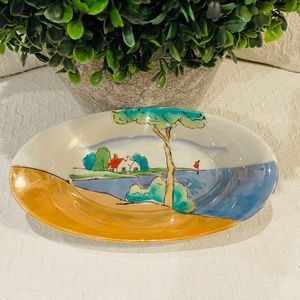 O3-Vintage Lustreware Japanese Dish Trees, Water Oval Dish